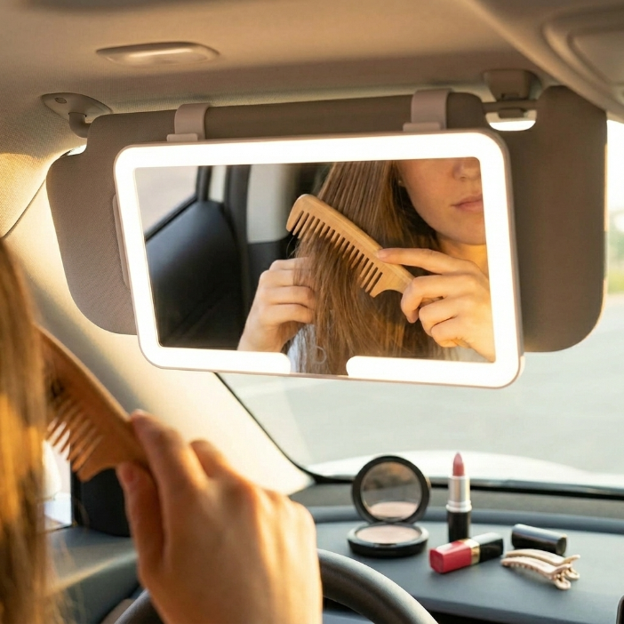 Espejo de Maquillaje LED HD para Visera de Coche