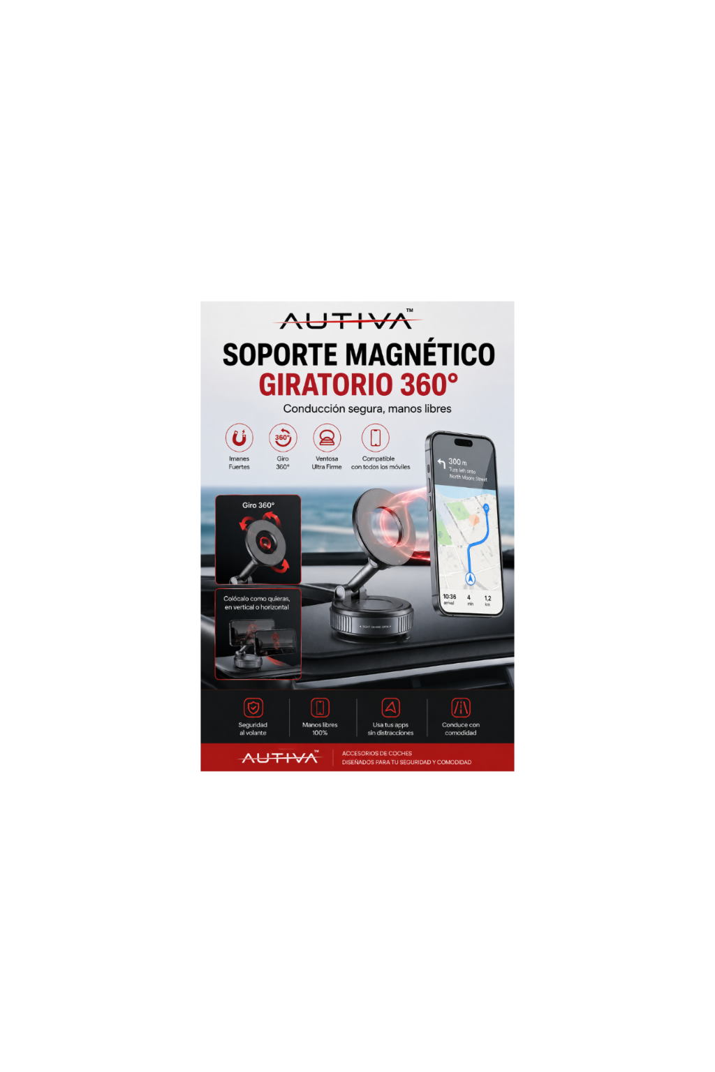 Soporte de teléfono magnético con ventosa