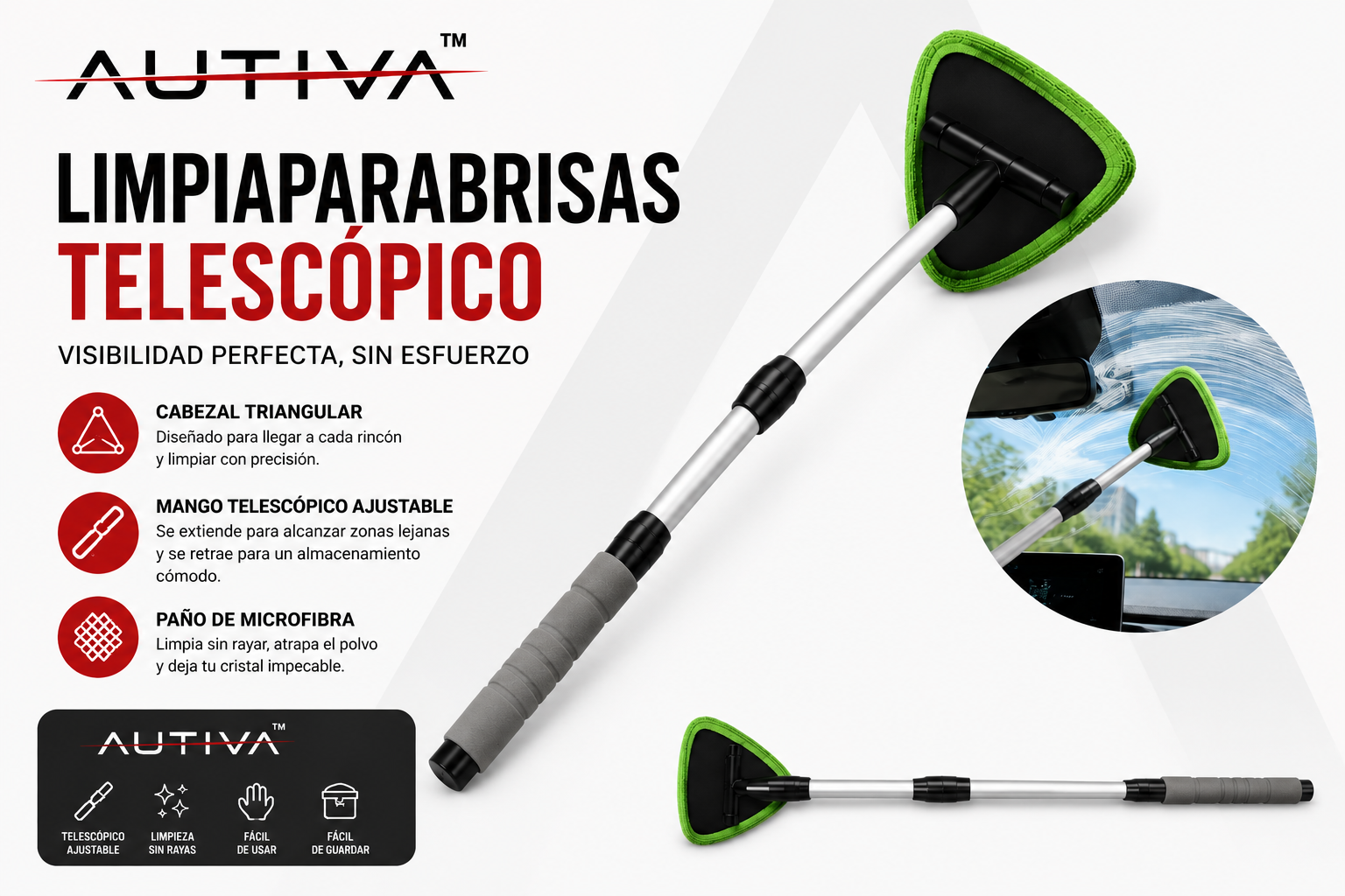 Limpiacristales Telescópico para Parabrisas de Coche