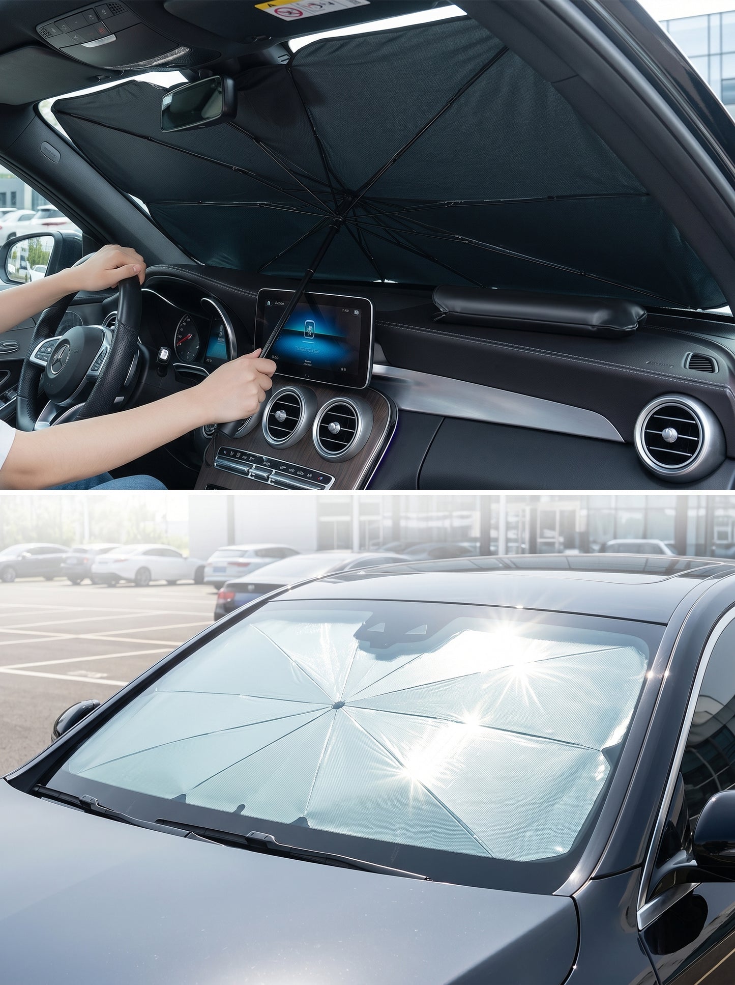 Parasol plegable multiusos para parabrisas de coche