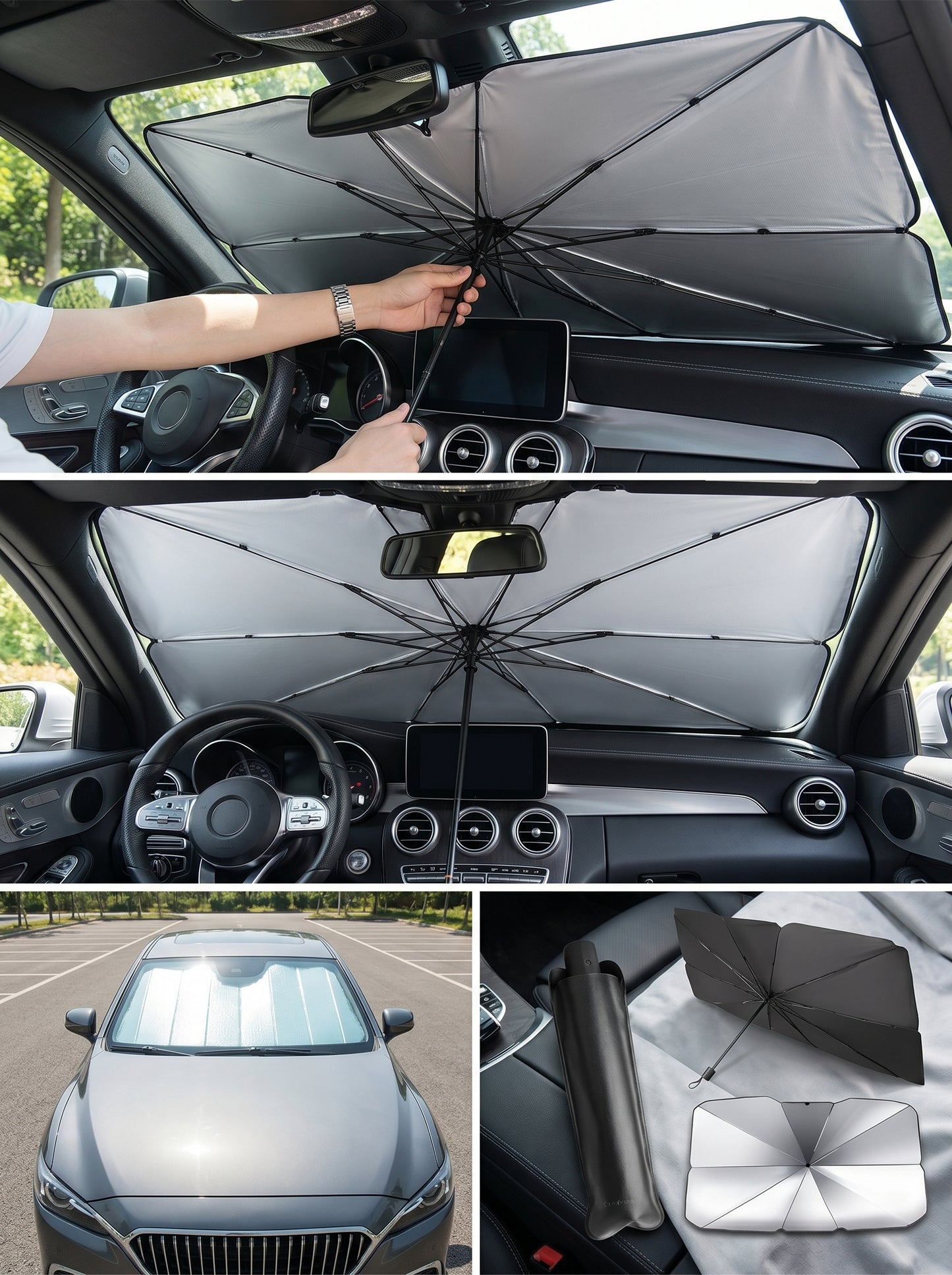 Parasol plegable multiusos para parabrisas de coche