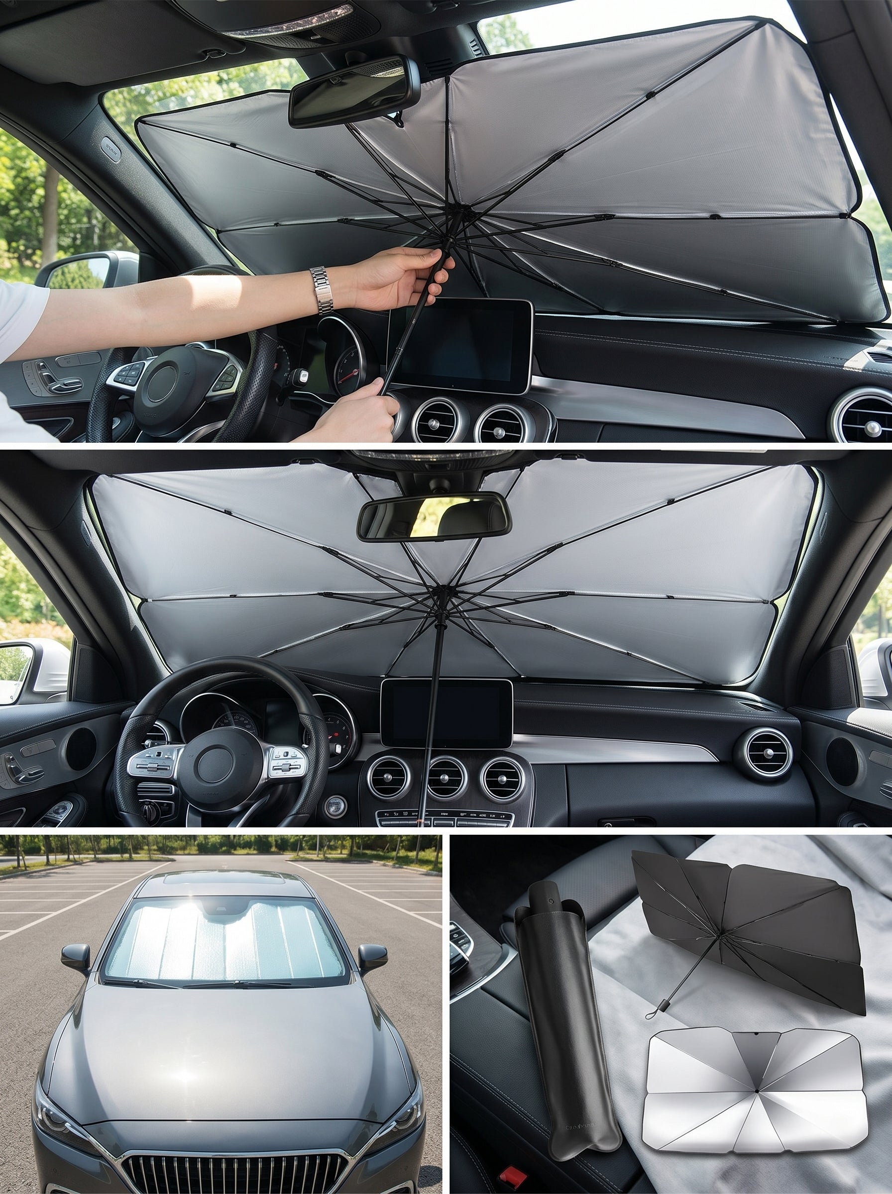 Parasol plegable multiusos para parabrisas de coche